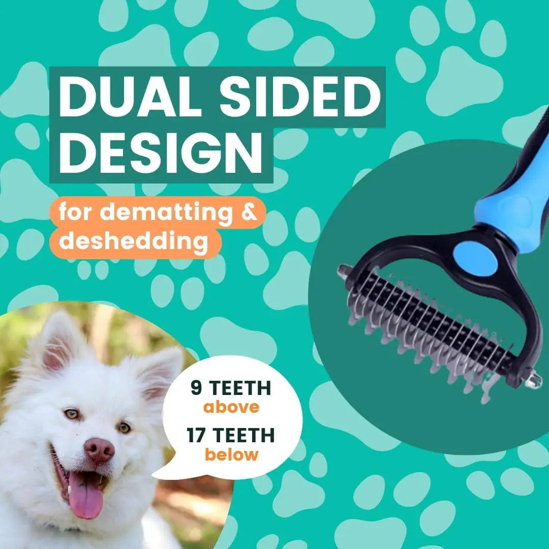 Ultimate Stainless Steel Double-Sided Pet Detangling Comb for Dogs & Cats - Grooming Shedding Brush with Optimal Blade Spacing for Effortless Matting and Fur Removal