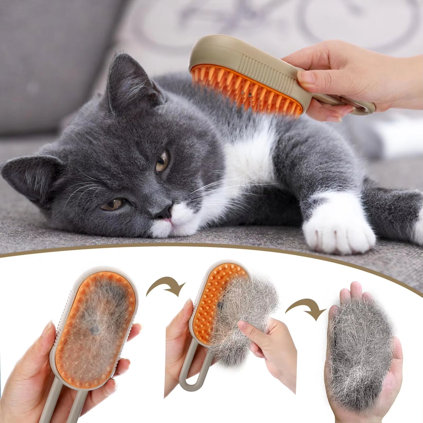 Revolutionary 3-in-1 Pet Steam Brush: Effortless Grooming, Massage, and Hair Removal for Cats and Dogs