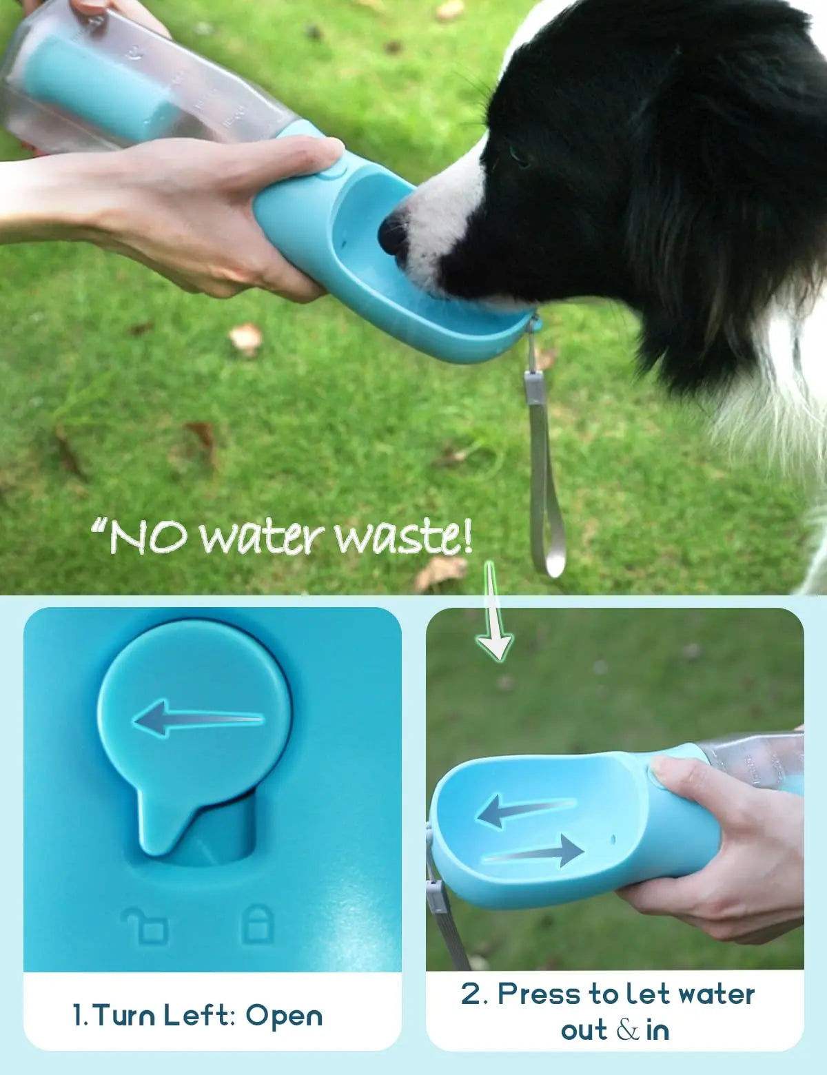 Portable Water Bottle for Dogs - 3-in-1 Travel Bowl Dispenser with Food Container and Waste Bag Holder, Ideal for Outdoor Activities - 20oz, Blue