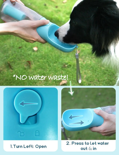 Portable Water Bottle for Dogs - 3-in-1 Travel Bowl Dispenser with Food Container and Waste Bag Holder, Ideal for Outdoor Activities - 20oz, Blue