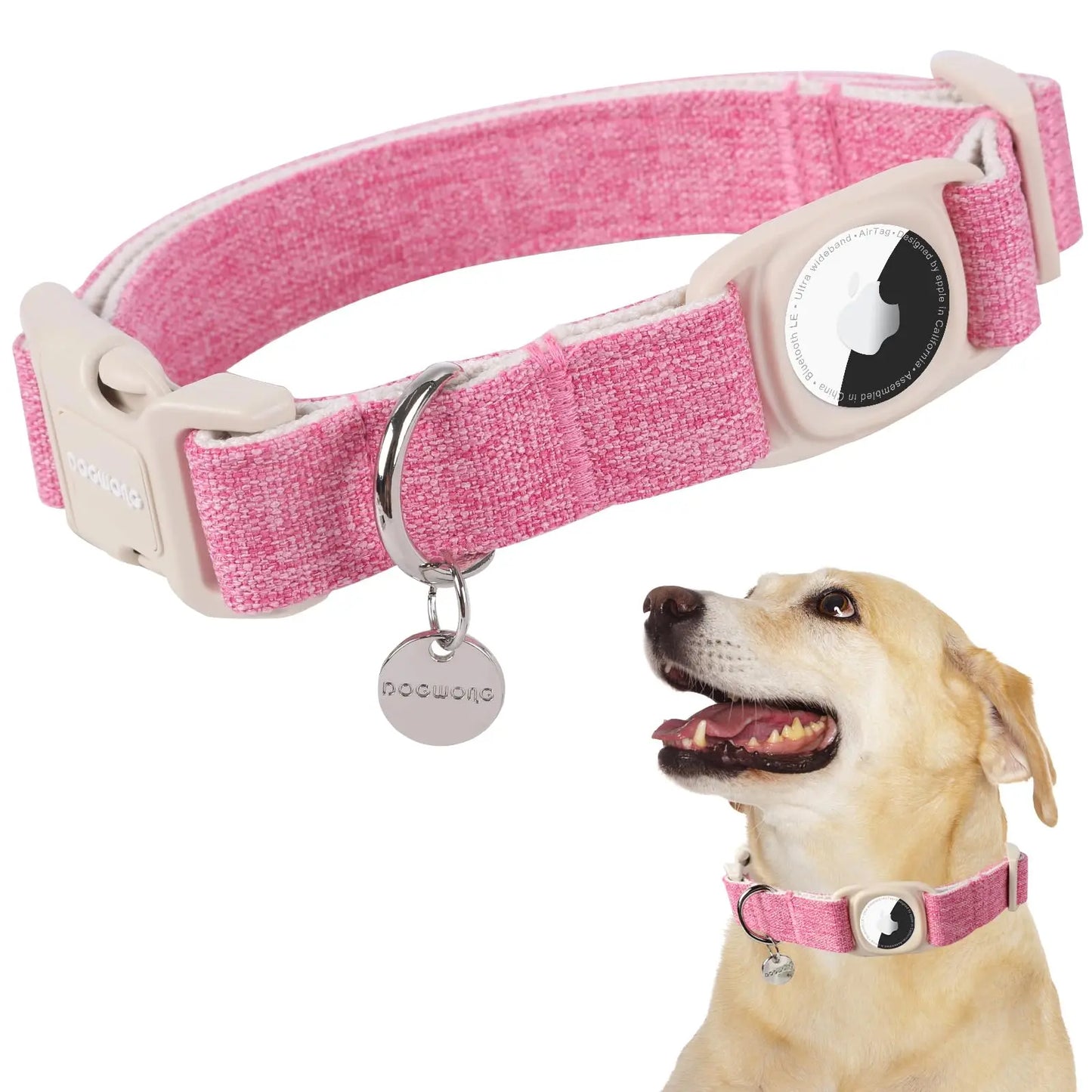 DOGWONG Heavy-Duty Cotton Hemp Dog Collar with Airtag Holder for Small to Large Dogs - Summervibes Collection