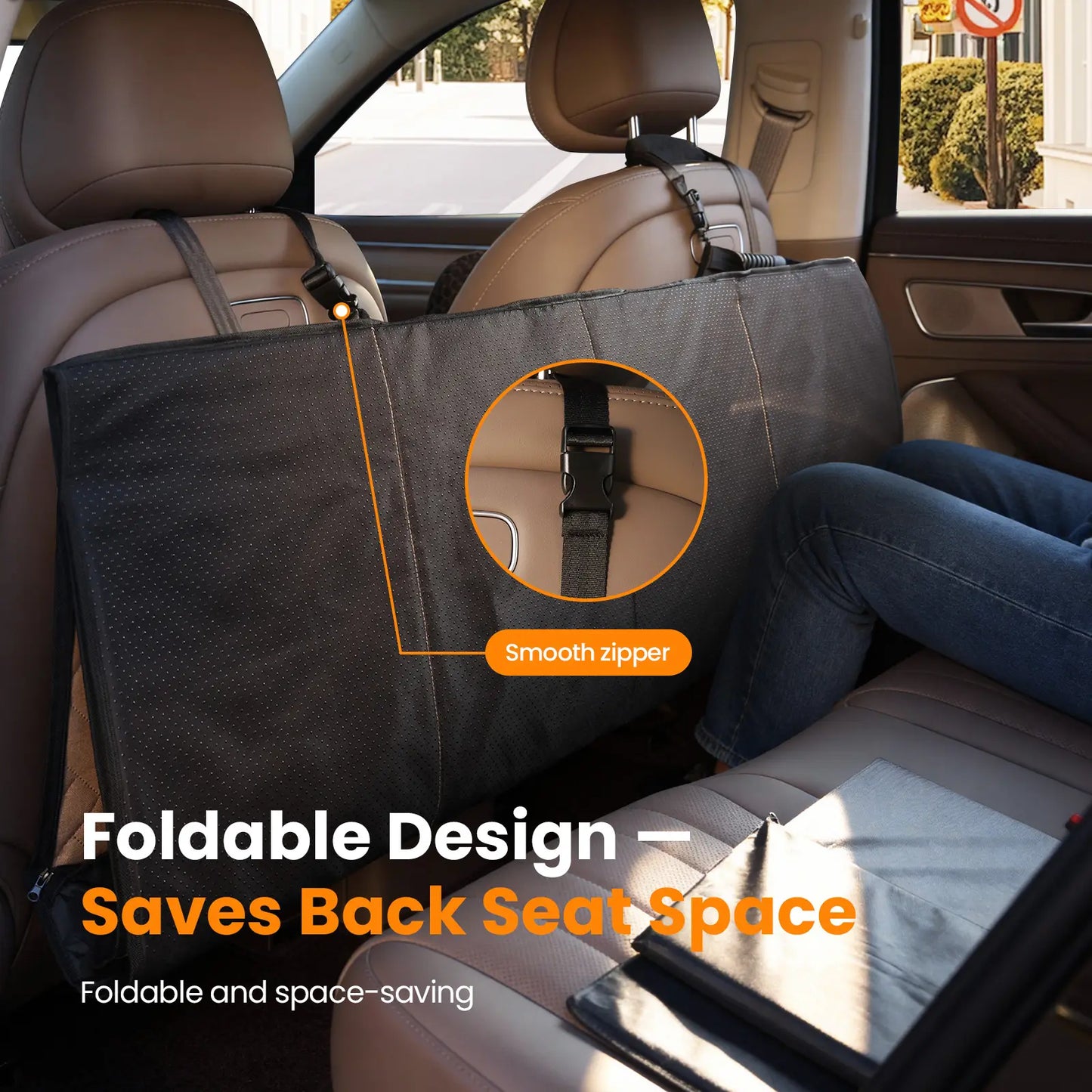 VALUXE Waterproof Dog Car Seat Cover for Large Dogs - Full-Cover Back Seat Protector, Foldable, Beige/Black