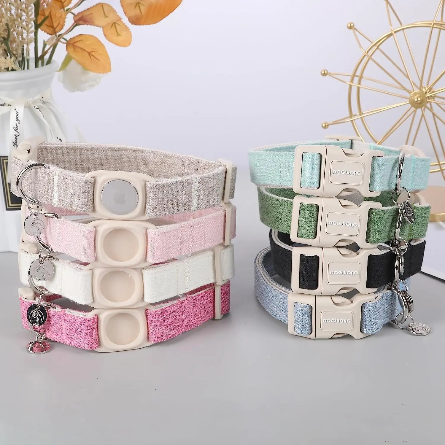 DOGWONG Heavy-Duty Cotton Hemp Dog Collar with Airtag Holder for Small to Large Dogs - Summervibes Collection