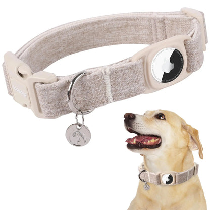 DOGWONG Heavy-Duty Cotton Hemp Dog Collar with Airtag Holder for Small to Large Dogs - Summervibes Collection