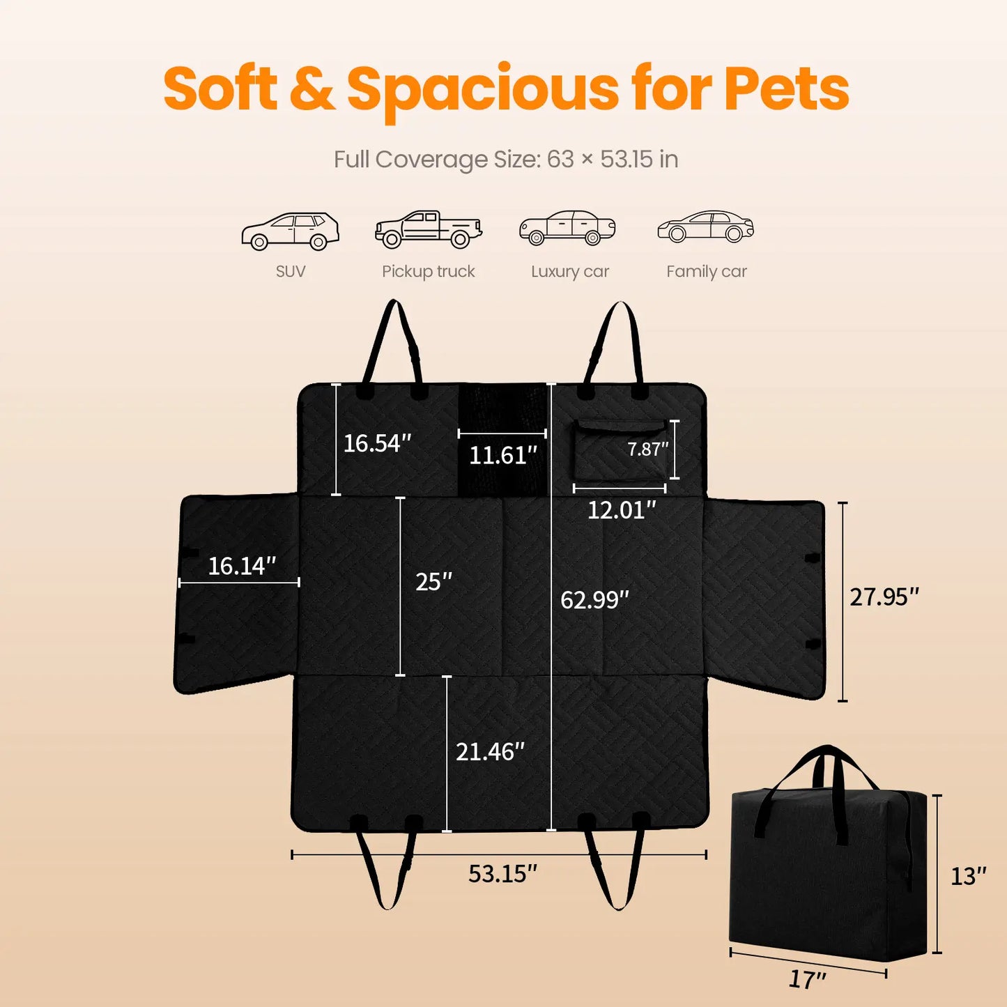VALUXE Waterproof Dog Car Seat Cover for Large Dogs - Full-Cover Back Seat Protector, Foldable, Beige/Black