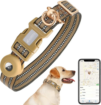 AUROTH Adjustable AirTag Dog Collar Holder for Medium to Large Dogs with Heavy-Duty D-Ring and Tangle-Free Design
