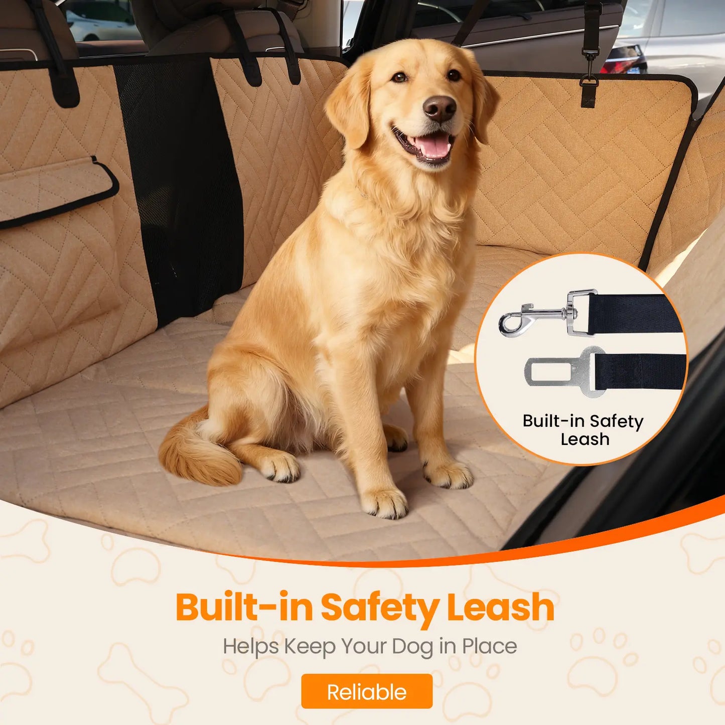 VALUXE Waterproof Dog Car Seat Cover for Large Dogs - Full-Cover Back Seat Protector, Foldable, Beige/Black