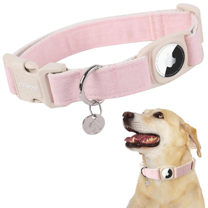 DOGWONG Heavy-Duty Cotton Hemp Dog Collar with Airtag Holder for Small to Large Dogs - Summervibes Collection