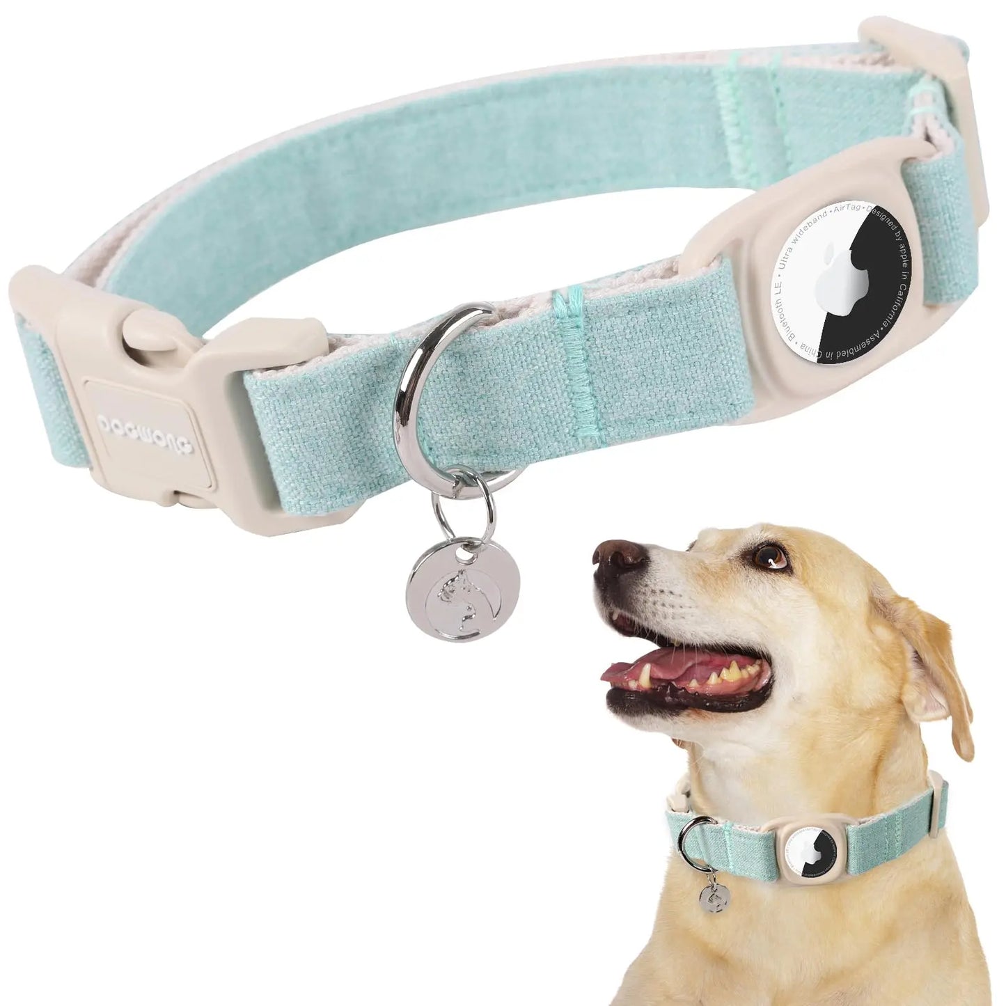 DOGWONG Heavy-Duty Cotton Hemp Dog Collar with Airtag Holder for Small to Large Dogs - Summervibes Collection