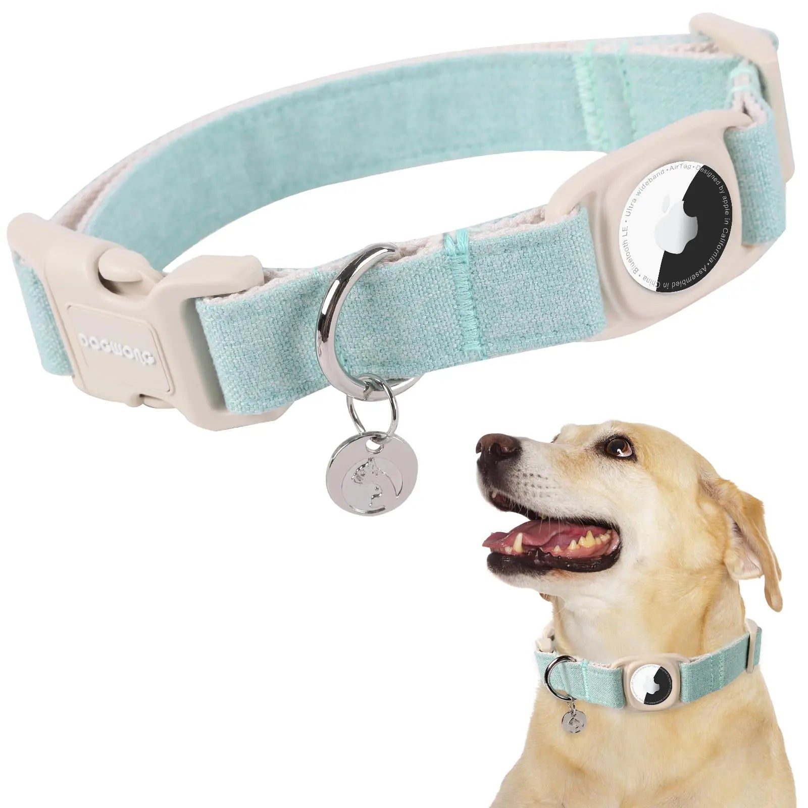 DOGWONG Heavy-Duty Cotton Hemp Dog Collar with Airtag Holder for Small to Large Dogs - Summervibes Collection
