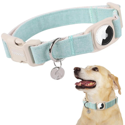 DOGWONG Heavy-Duty Cotton Hemp Dog Collar with Airtag Holder for Small to Large Dogs - Summervibes Collection