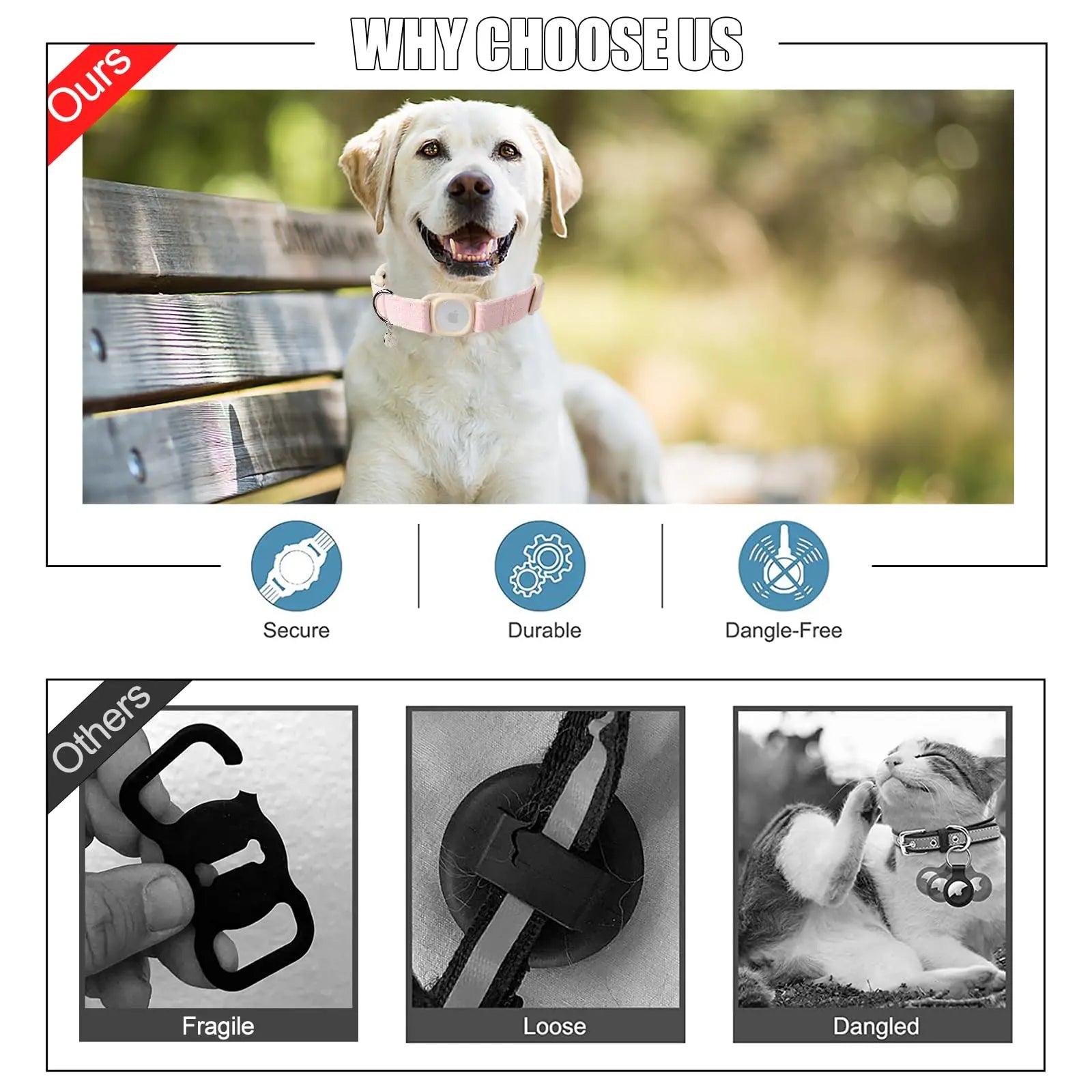 DOGWONG Heavy-Duty Cotton Hemp Dog Collar with Airtag Holder for Small to Large Dogs - Summervibes Collection