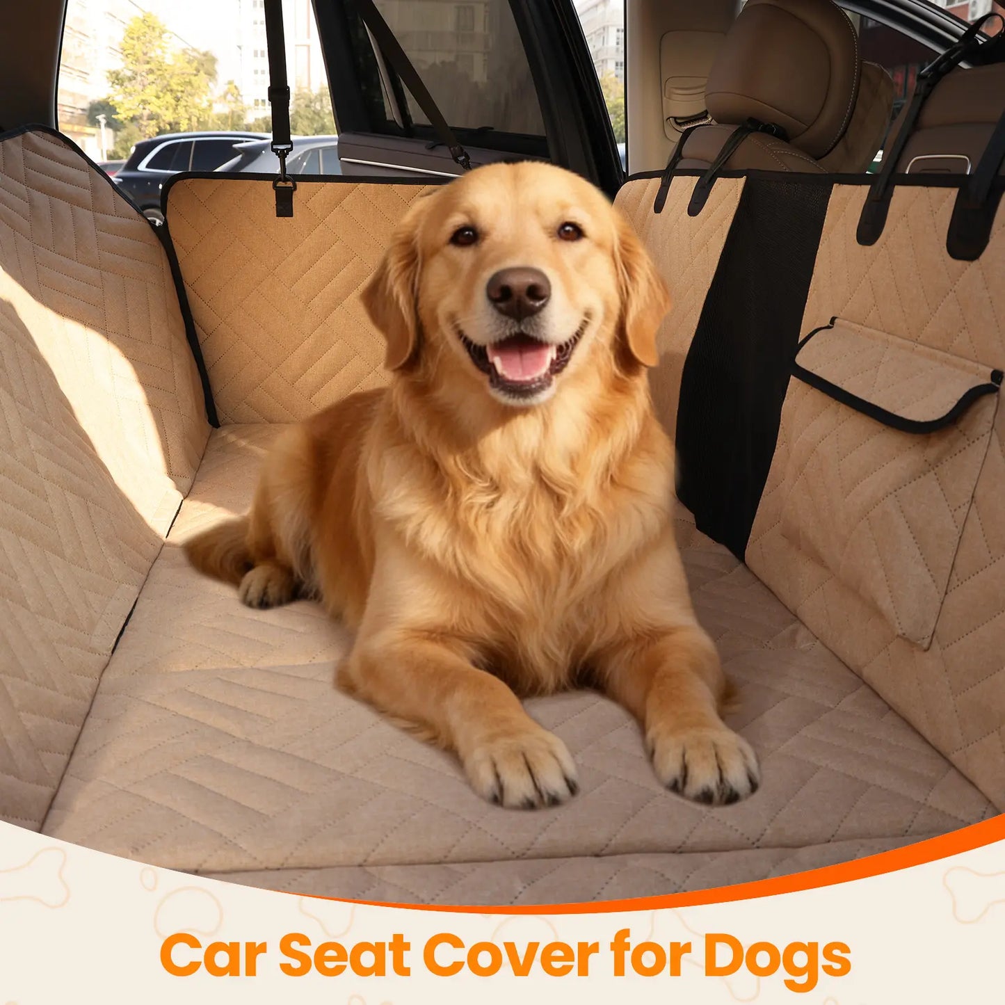 VALUXE Waterproof Dog Car Seat Cover for Large Dogs - Full-Cover Back Seat Protector, Foldable, Beige/Black