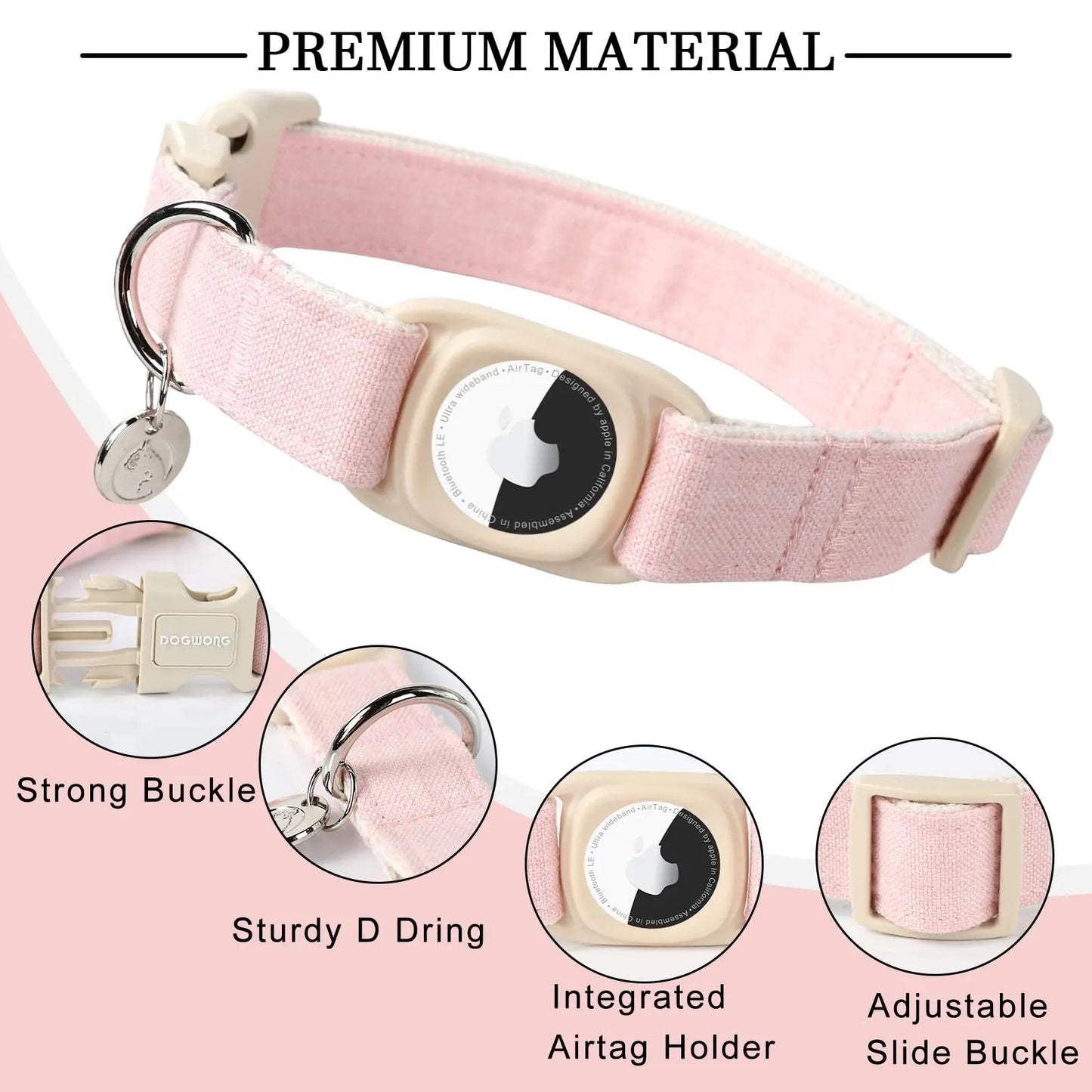 DOGWONG Heavy-Duty Cotton Hemp Dog Collar with Airtag Holder for Small to Large Dogs - Summervibes Collection
