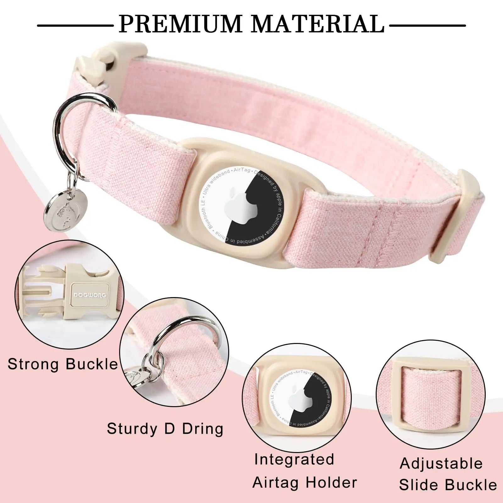 DOGWONG Heavy-Duty Cotton Hemp Dog Collar with Airtag Holder for Small to Large Dogs - Summervibes Collection